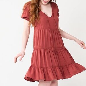 SO Women's Tiered Lace Dress‎ Lightweight Crinkle Fabric Size Large.